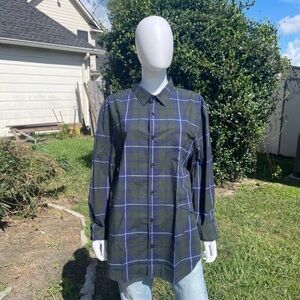7FAMK Green Plaid Button Down Long Sleeve Casual Shirt